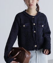 ツィードニットカーディガン