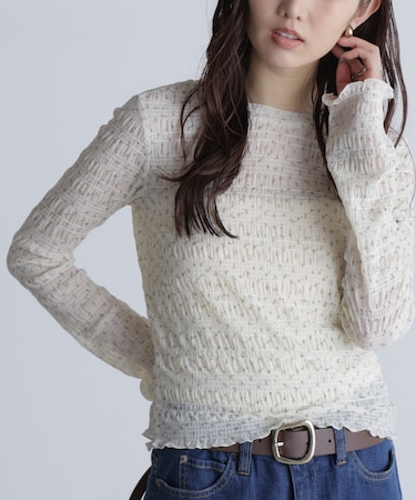 長袖レースカットソー