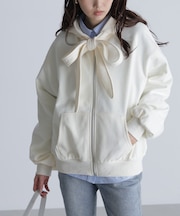 起毛ビッグリボンジップパーカー