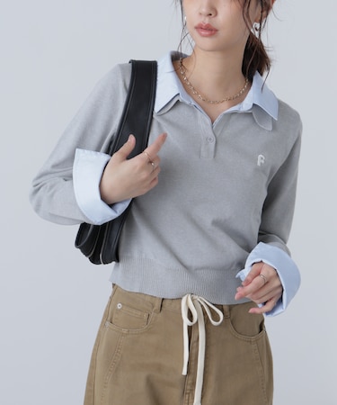 衿付きレイヤード風ポロニット