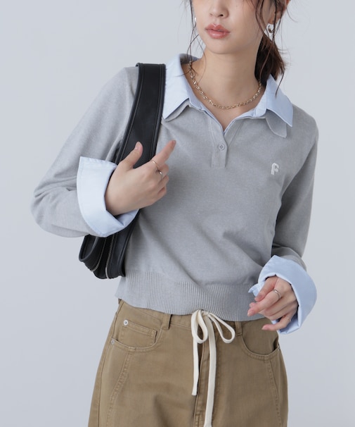 衿付きレイヤード風ポロニット