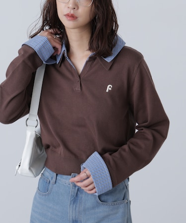 衿付きレイヤード風ポロニット