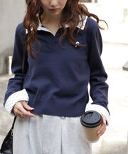 衿付きレイヤード風ポロニット