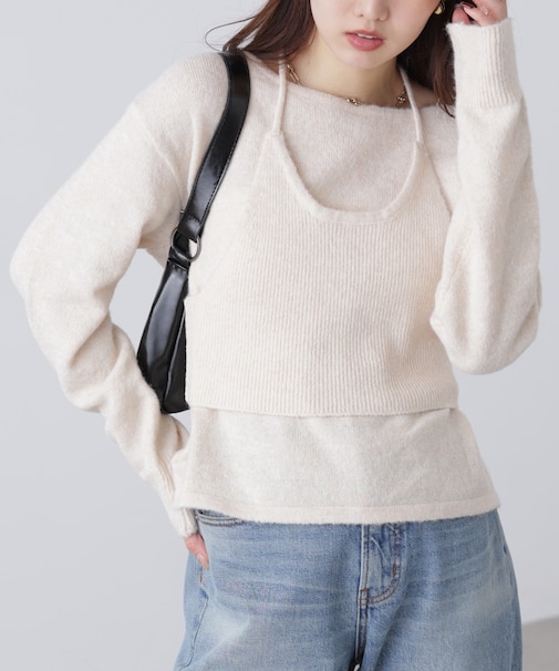 ホルターネックビスチェセットニット