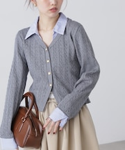 シャツレイヤードゴールドボタンニット