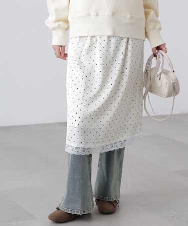 レーストリムサテンミディスカート