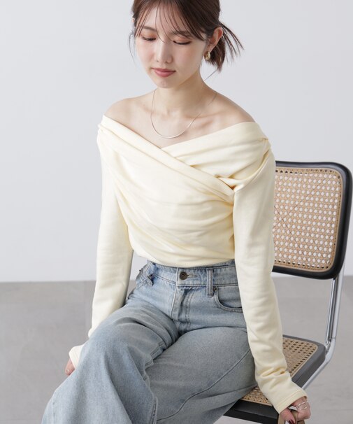 オフショルミニ裏毛カットソー