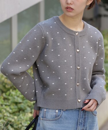 ハートボタンドット柄カーディガン