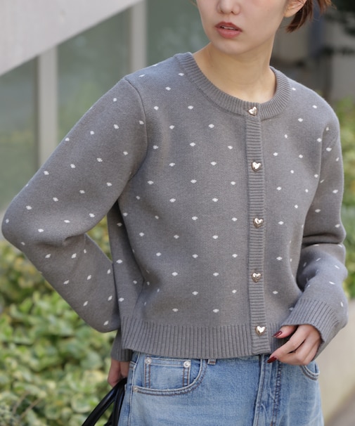 ハートボタンドット柄カーディガン