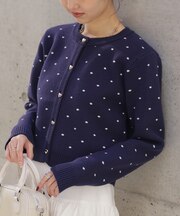 ハートボタンドット柄カーディガン