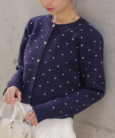 ハートボタンドット柄カーディガン