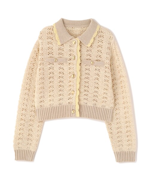 ミニブークレツィードライク配色ニットカーディガン