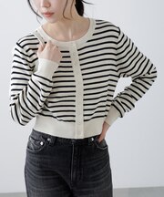 リングドットボタンクルーネックニットカーディガン