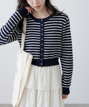 リングドットボタンクルーネックニットカーディガン