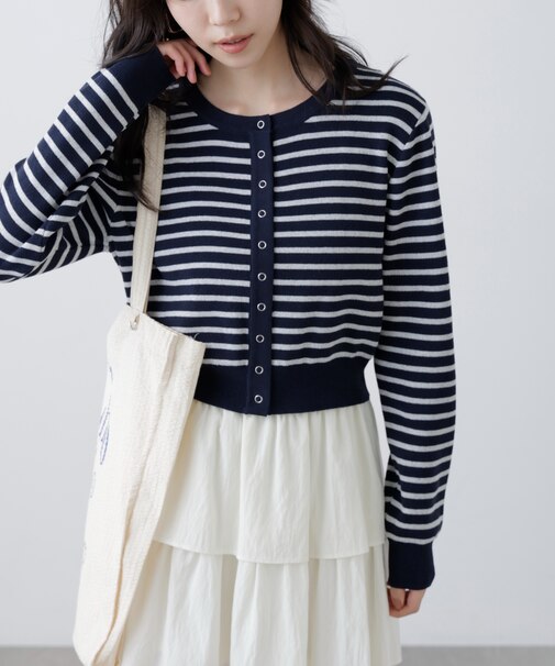 リングドットボタンクルーネックニットカーディガン