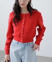 リングドットボタンクルーネックニットカーディガン