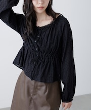 コットンレースペプラムブラウス