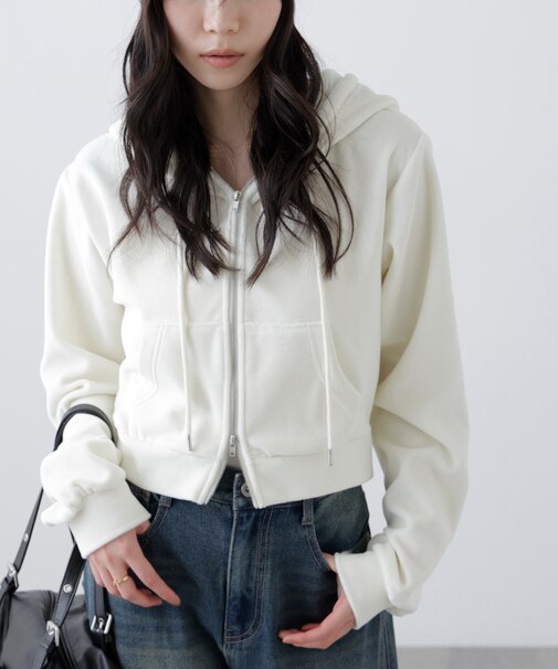 Wジップベロアパーカー