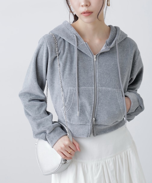 Wジップベロアパーカー