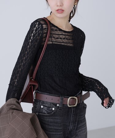 パッチワークチュールレースカットソー