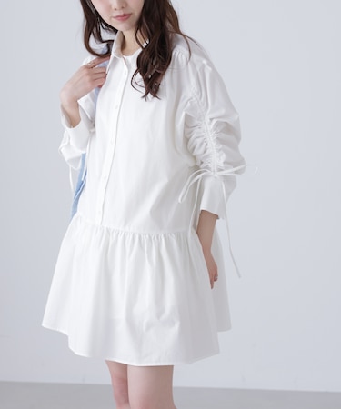袖ドロストティアードシャツミニワンピース