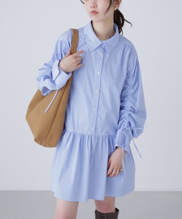 袖ドロストティアードシャツミニワンピース