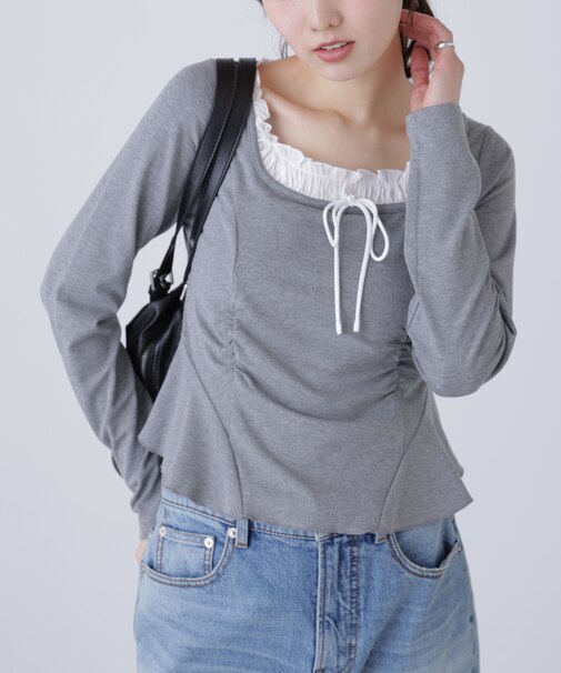 レイヤード風ペプラムカットソー