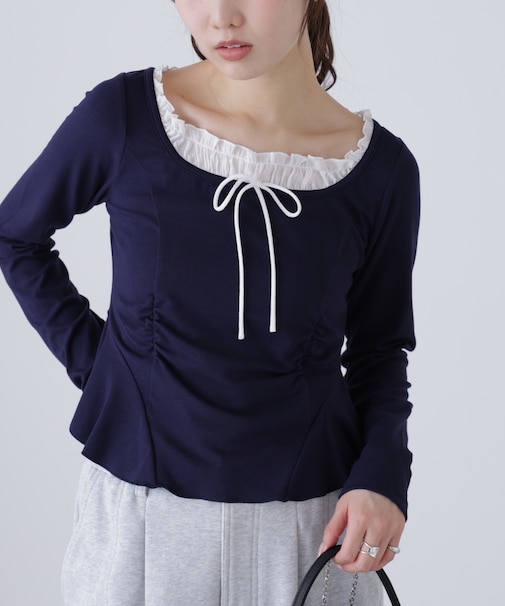 レイヤード風ペプラムカットソー