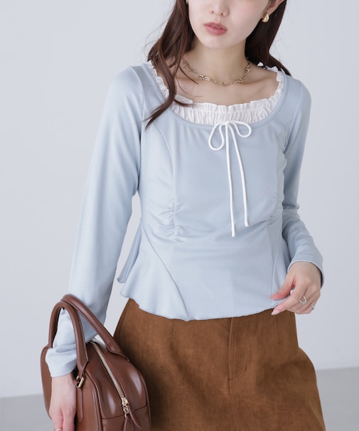 レイヤード風ペプラムカットソー