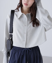 バックレースアップショート丈シャツ