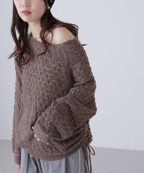 ポコポコワンショル脇ドロストオーバーニット