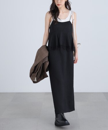 ペプラムレースキャミワンピース