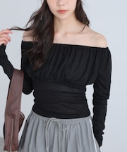 オフショルシアーギャザーカットソー