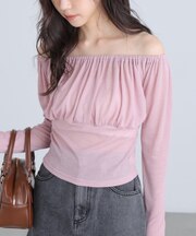 オフショルシアーギャザーカットソー