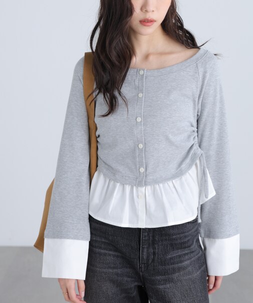 布帛ドッキングサイドシャーリングカットソー