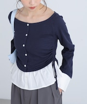 布帛ドッキングサイドシャーリングカットソー