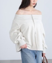 袖バルーンオフショルZIPカットソー