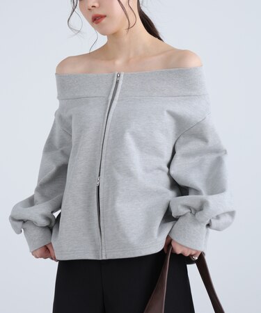袖バルーンオフショルZIPカットソー