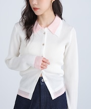 レイヤー襟ポロリブニット〈MFM〉