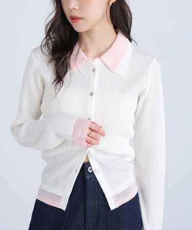 レイヤー襟ポロリブニット〈MFM〉