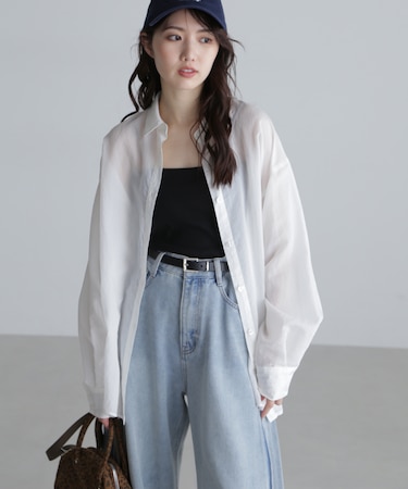 シアーストライプオーバーシャツ