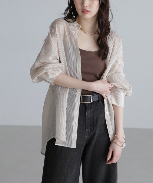 シアーストライプオーバーシャツ