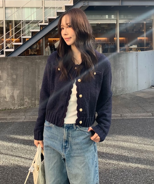 ミニブークレツイードライクニットカーディガン