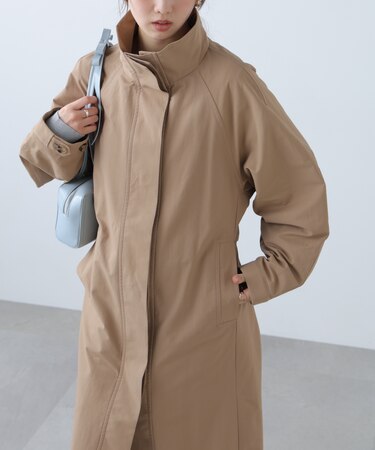 スタンドカラーロングトレンチコート