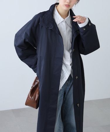 スタンドカラーロングトレンチコート