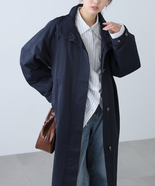 スタンドカラーロングトレンチコート