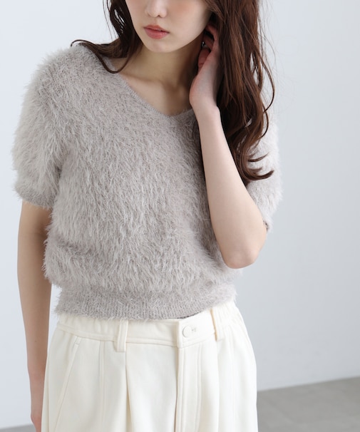前後2wayシャギー半袖ニット