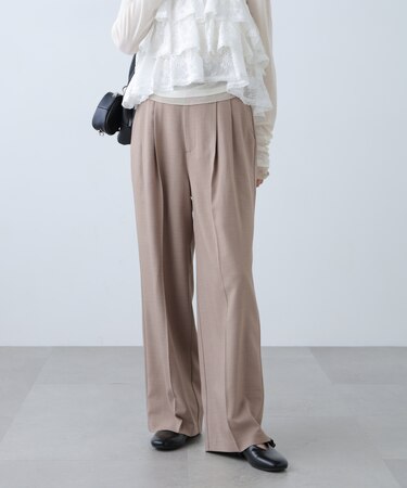 [低身長サイズ／Sシリーズ]梳毛調合繊タックワイドパンツ