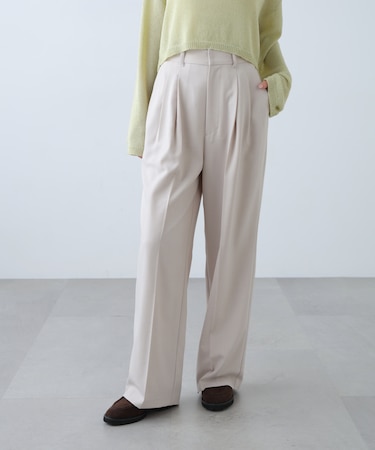 [低身長サイズ／Sシリーズ]梳毛調合繊タックワイドパンツ