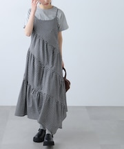 チェック柄エスカルゴティアードキャミワンピース